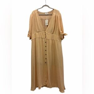 Heyson Yellow Tan Button-Front Cottagecore Midi Dress Size 2XL Summer Vacation